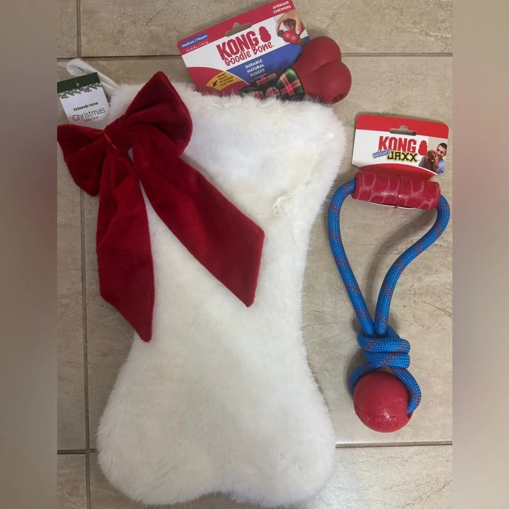 KONG® Goodie Bone™ Treat Dispensing, KONG Jaxx Brights Tug Toy & Bone Stocking